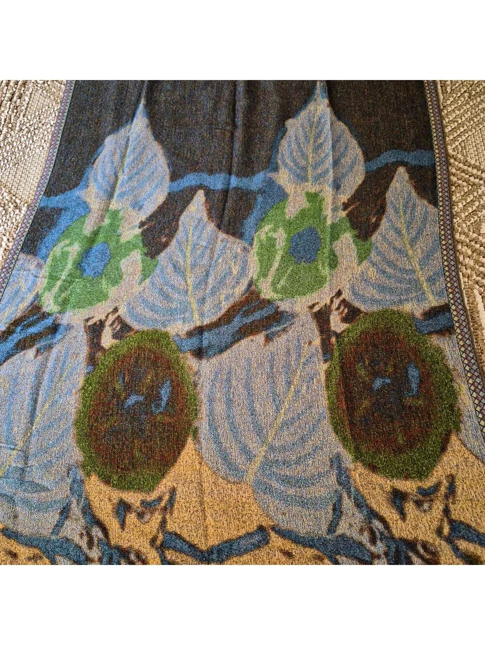 Rare VTG The Met Louis Comfort Tiffany Magnolias Wool Silk Jacquard Shawl Scarf